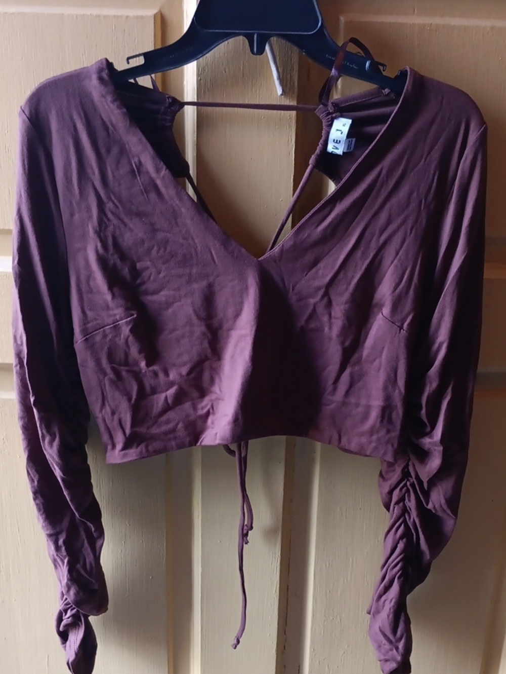 Women's Deep V Long-Sleeve Crop Top